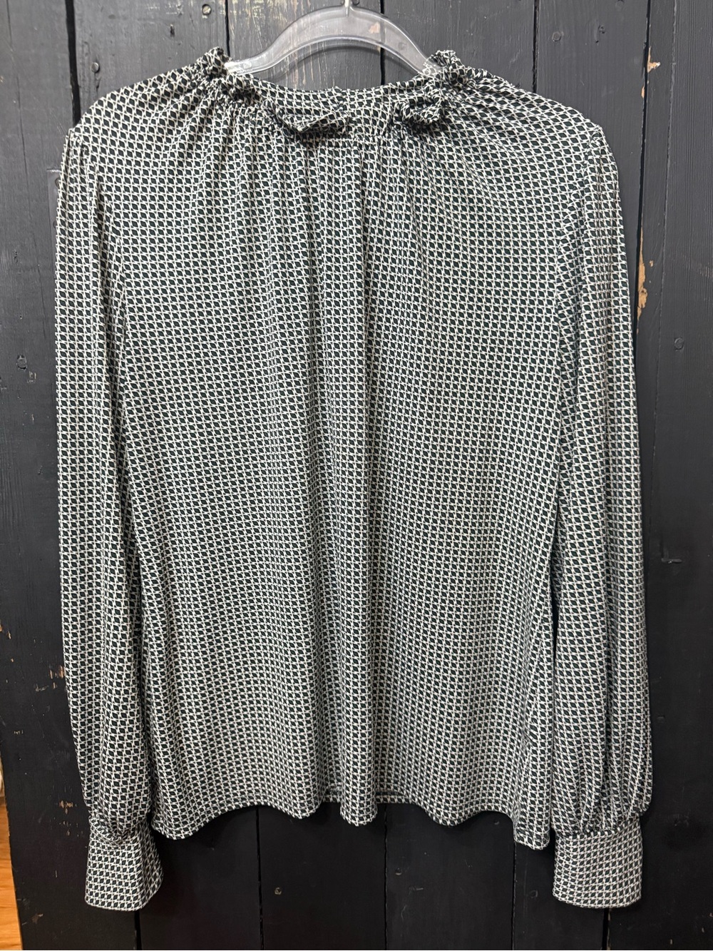 Adrianna Papell Green Diamond Mock Neck Ruffle Blouse L EUC